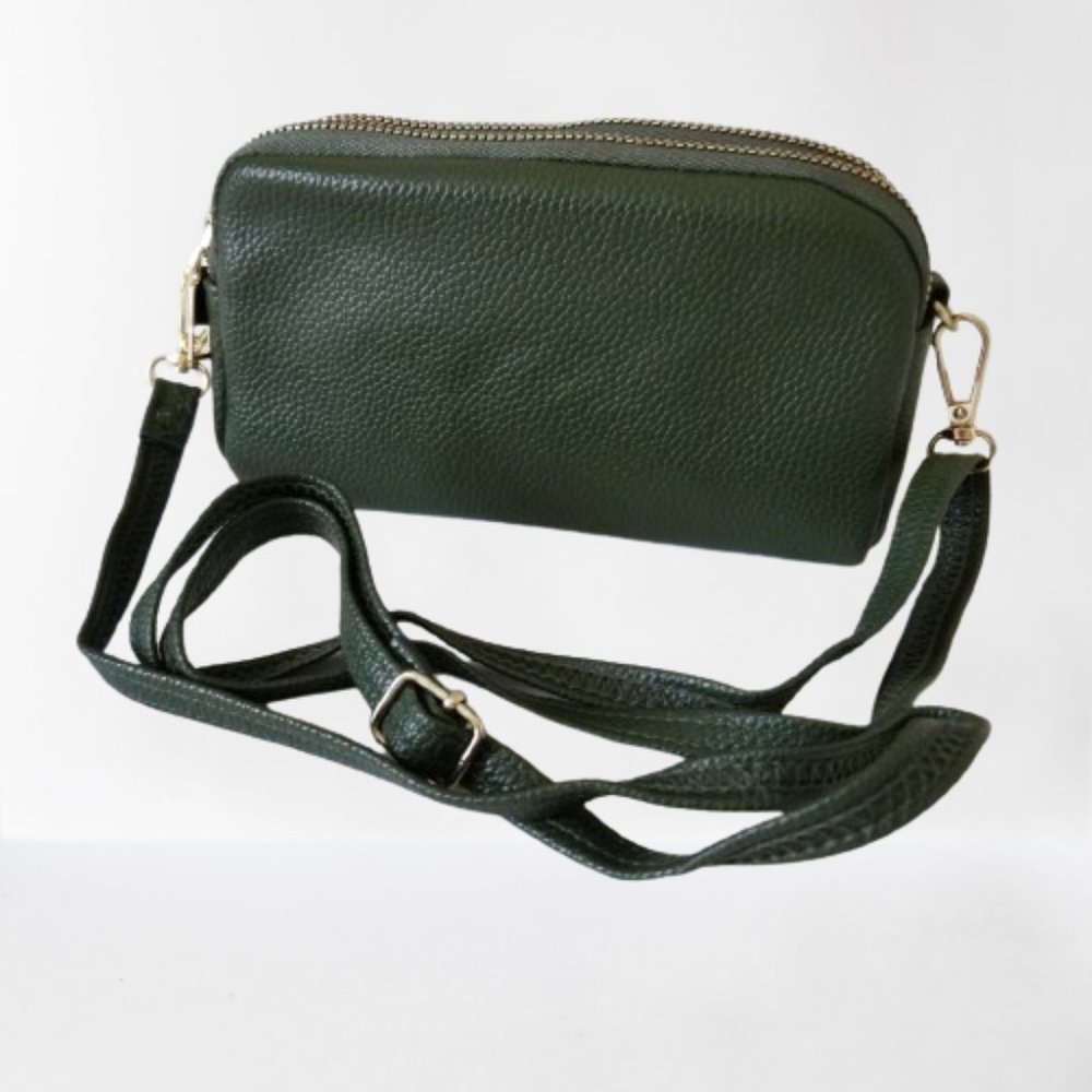 NEW! Cute Small Faux Leather Purse w/Two Zipper Sections & Adjustable Strap